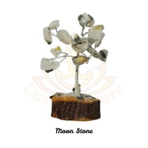 Natural Rainbow Moonstone M-Seal Silver Wire Stone Tree for Vastu