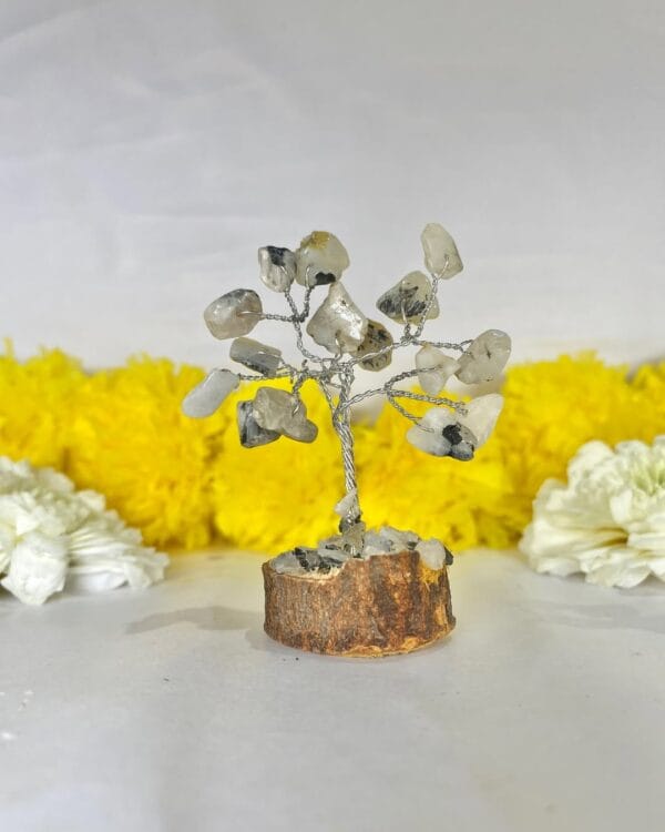 Natural Rainbow Moonstone M-Seal Silver Wire Stone Tree for Vastu - Image 2
