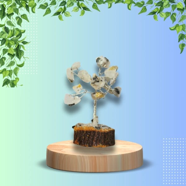 Natural Rainbow Moonstone M-Seal Silver Wire Stone Tree for Vastu - Image 4