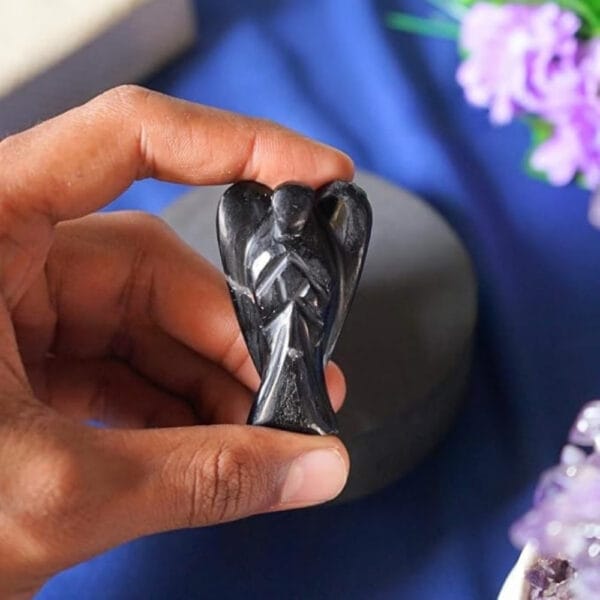 Black Agate Crystal Angel Pocket Figurines Idol Original Crystal Healing Gemstone for Yoga Reiki Meditation Feng Shui. - Image 3