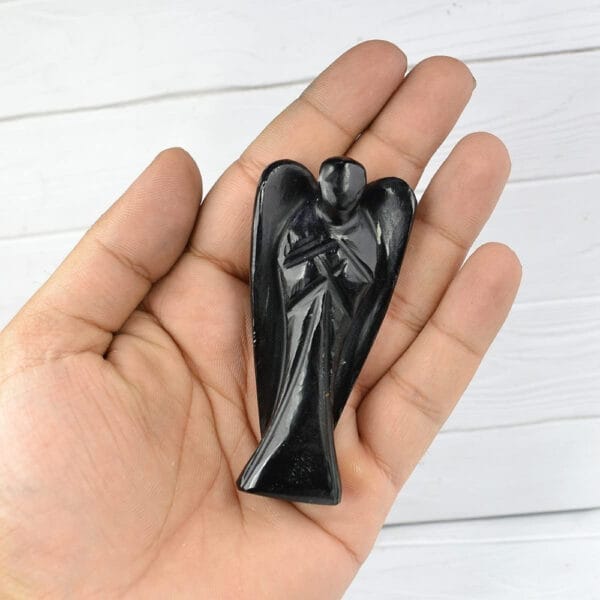 Black Agate Crystal Angel Pocket Figurines Idol Original Crystal Healing Gemstone for Yoga Reiki Meditation Feng Shui. - Image 5
